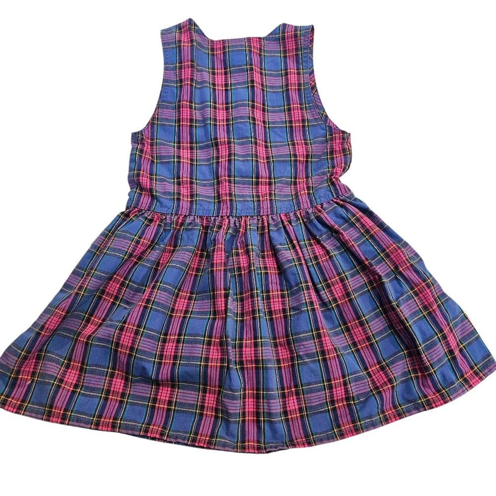 90s Oshkosh Plaid Dress Blue Pink Sz 6 Cotton USA‎ Sleeveless Knee Length